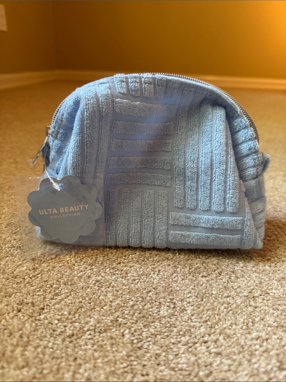 Ulta Beauty Baby Blue Textured Makeup Pouch with Sample Products